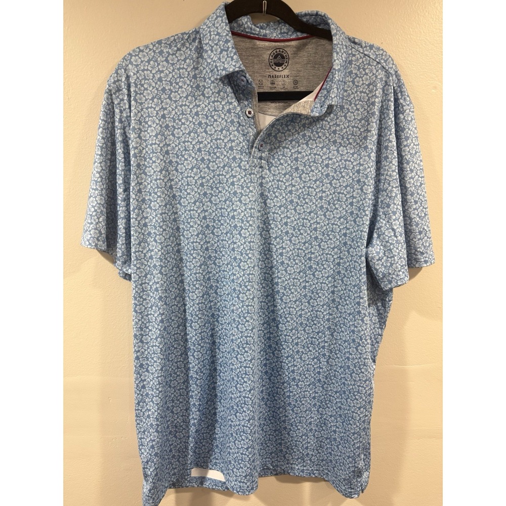 Flag & Anthem MadeFlex Men's L Blue Floral Polo Stretch Moisture Wicking